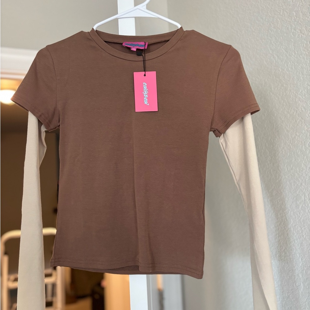 Edikted Brown and Cream Long Sleeve Top